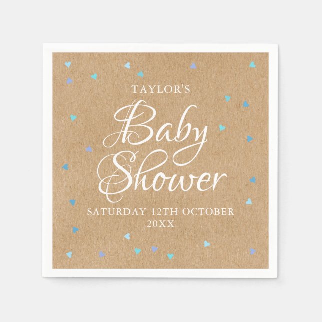 Rustic Blue Love Hearts Baby Boy Shower / Sprinkle Napkin (Front)