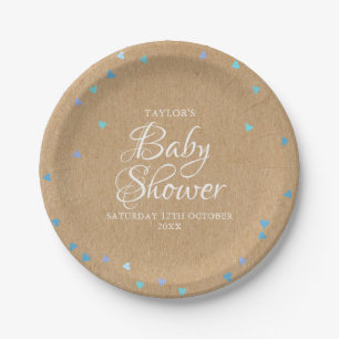 Rustic Blue Love Hearts Baby Boy Shower / Sprinkle Paper Plate