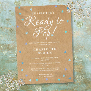 Rustic Blue Love Hearts Ready to Pop Baby Shower Invitation