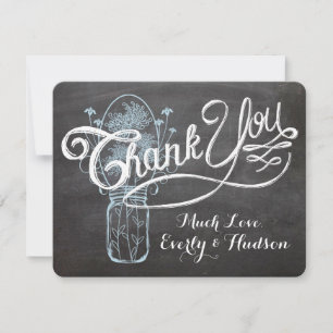 Rustic Blue Mason Jar Chalkboard Wedding Thank You Card
