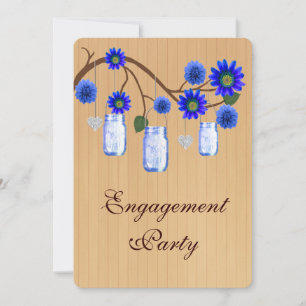 Rustic Blue Mason Jars Engagement Party Invite
