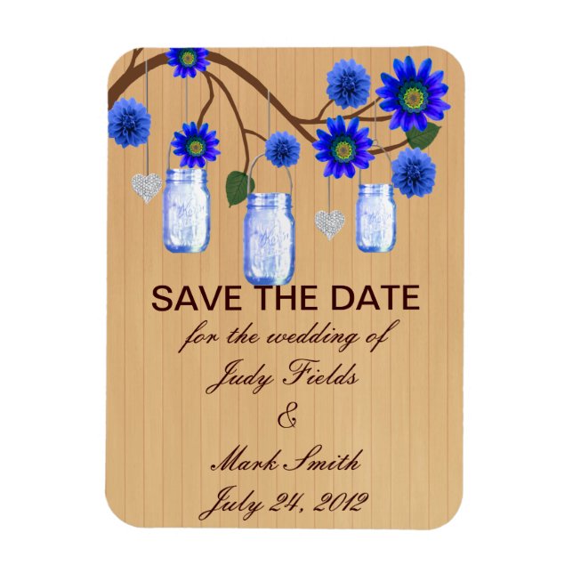 Rustic Blue Mason Jars Save The Date Magnet (Vertical)