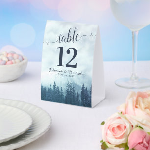 Rustic Blue Misty Mountains Wedding Table Number