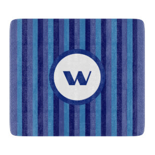 Rustic Blue Monogram & Stripes Cutting Board
