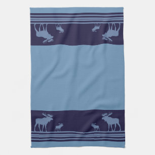 Rustic blue moose pattern kitchen towel