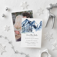 Rustic Blue Mountain Watercolor Save the Date 