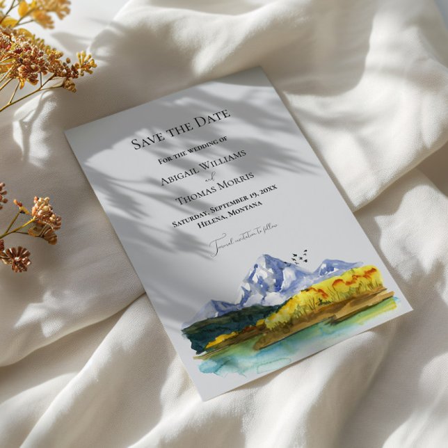 Rustic Blue Mountain Watercolor Save The Date Card (Creator Uploaded)