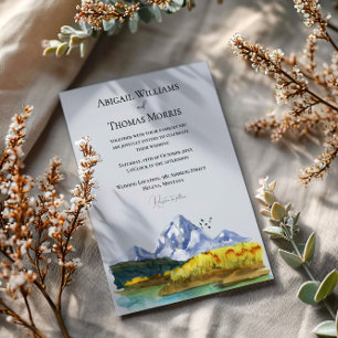 Rustic Blue Mountain Watercolor Wedding Invitation