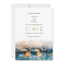 Rustic Blue Nautical Harbour Dawn Art Beach Weddin
