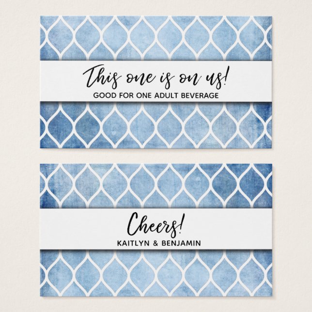 Rustic Blue & Ogee Drink Tickets, Handwriting Font (Front & Back)