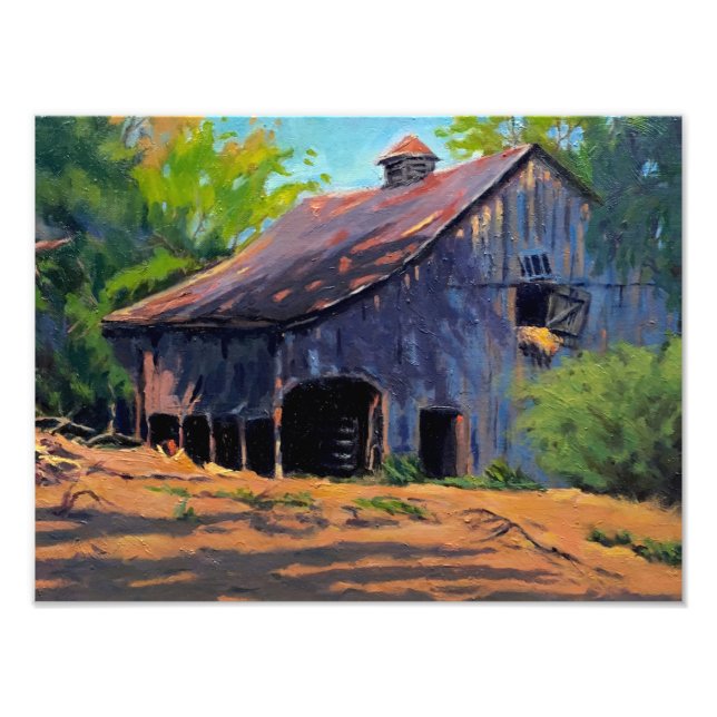 Rustic Blue Orange Green Missouri Barn Painting Photo Print (Front)
