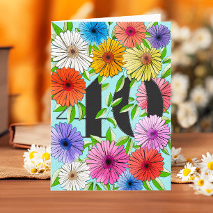 Rustic Blue Personalised 40th Birthday Floral Card