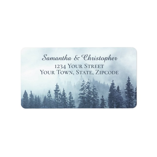 Rustic Blue Pine Forest Outdoor Wedding Address Label (Front)