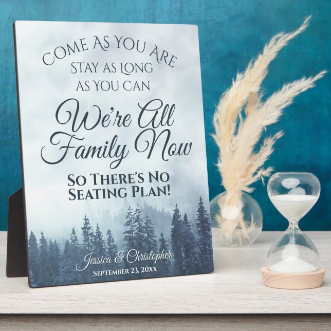 Rustic Blue Pines Wedding No Seating Plan Sign Plaque (Side)