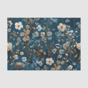 Rustic Blue Pink Bold Vintage Boho Floral Tissue Paper