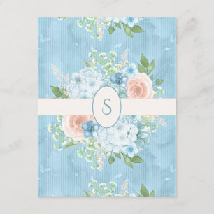 Rustic Blue Pink Floral Shabby Chic Monogram Thank You Card