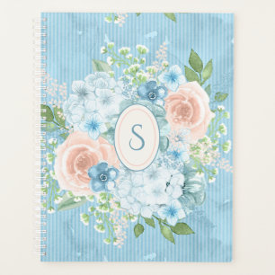 Rustic Blue Pink Monogram Floral Shabby Chic Planner