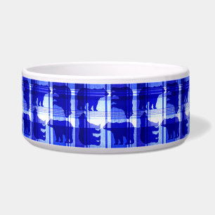 Rustic blue plaid bears pet bowl