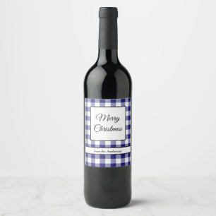  Rustic Blue Plaid Merry Christmas Wine Label