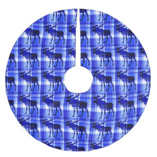 Rustic blue plaid moose tree skirt