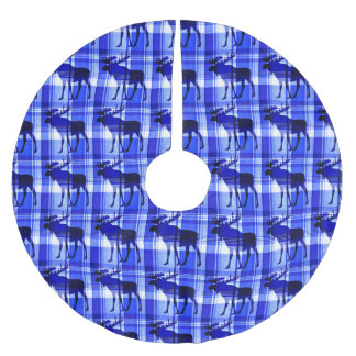 Rustic blue plaid moose tree skirt