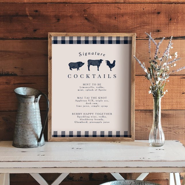 Rustic Blue Plaid Signature Wedding Cocktail Sign (Creator Uploaded)