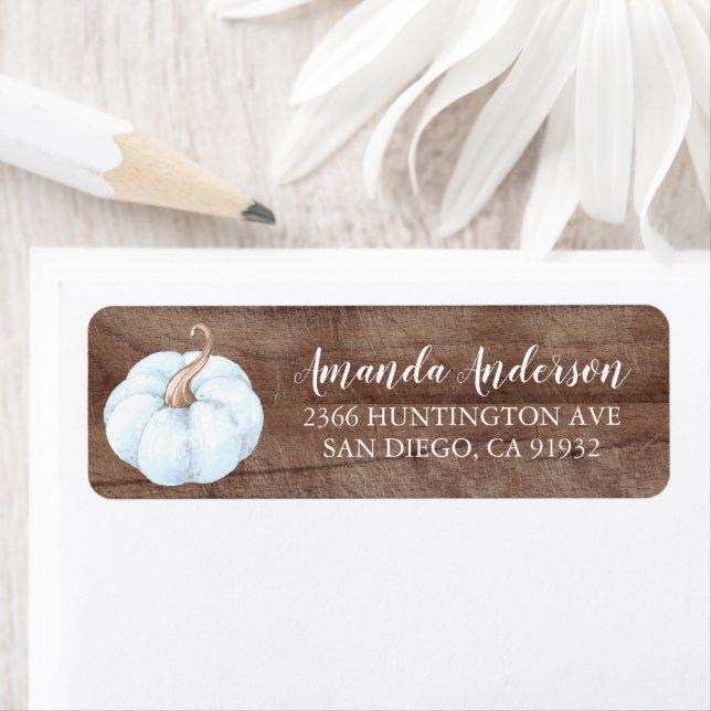Rustic Blue Pumpkin Baby Shower Address Return Address Label (Insitu)