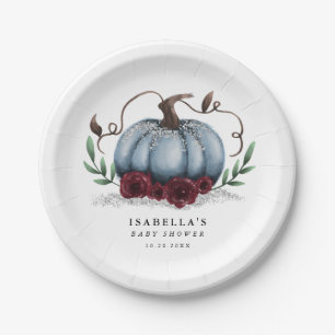 Rustic Blue Pumpkin Baby Shower Paper Plate