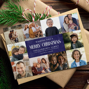 Rustic Blue Purple Christmas 10 Photos Collage Holiday Card