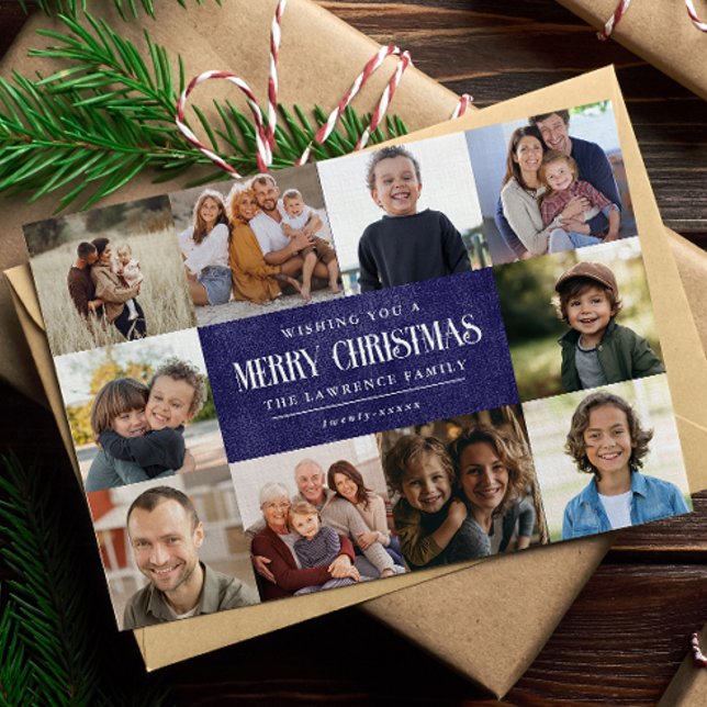 Rustic Blue Purple Christmas 10 Photos Collage Holiday Card (Creator Uploaded)