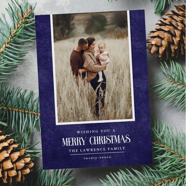 Rustic Blue Purple Winter Christmas Single Photo Holiday Card (Creator Uploaded)