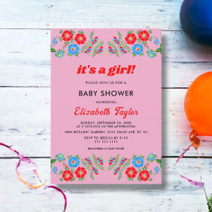 Rustic Blue Red Roses Floral Girl Baby Shower Invitation