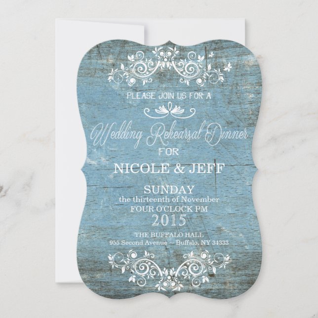 Rustic Blue Rehearsal Dinner Invitation (Front)