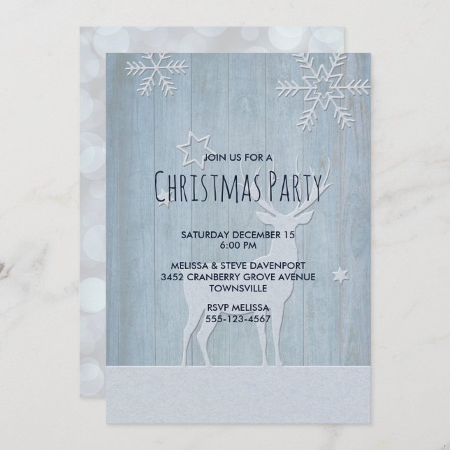 Rustic Blue Reindeer Christmas Invitation (Front/Back)