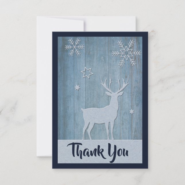 Rustic Blue Reindeer Country Christmas Thank You (Front)