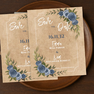 Rustic Blue Rose Floral Wedding Save the Date