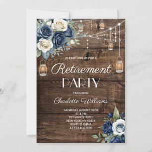 Rustic Blue Rose Retirement Party Invitation