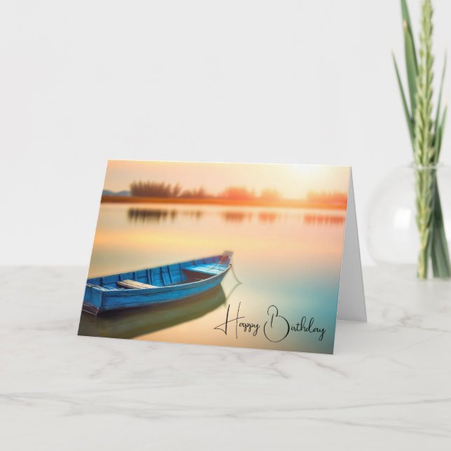 Rustic Blue Rowboat Birthday Card (Front)