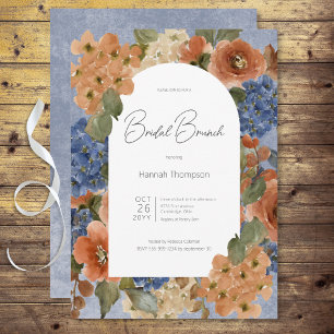 Rustic Blue & Rust Floral Bridal Brunch Invitation