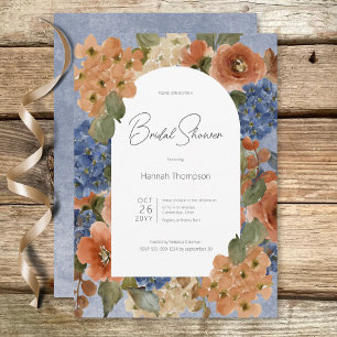 Rustic Blue & Rust Floral Bridal Shower Invitation