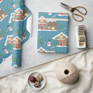 Rustic Blue Santa's Workshop Christmas Holiday Wrapping Paper