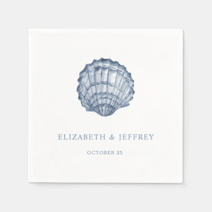 Rustic Blue Seashells Marine Ocean Beach Wedding  Napkin