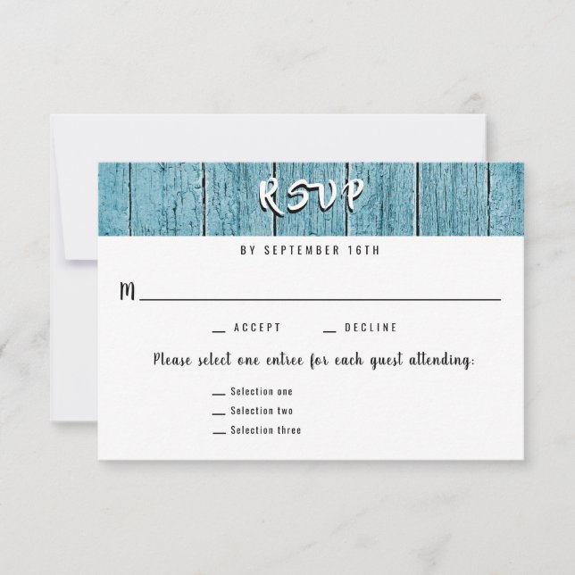 Rustic Blue Shiplap 3 Entree RSVP Wedding Response (Front)