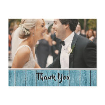 Rustic Blue Shiplap Border Wedding Photo Thank You