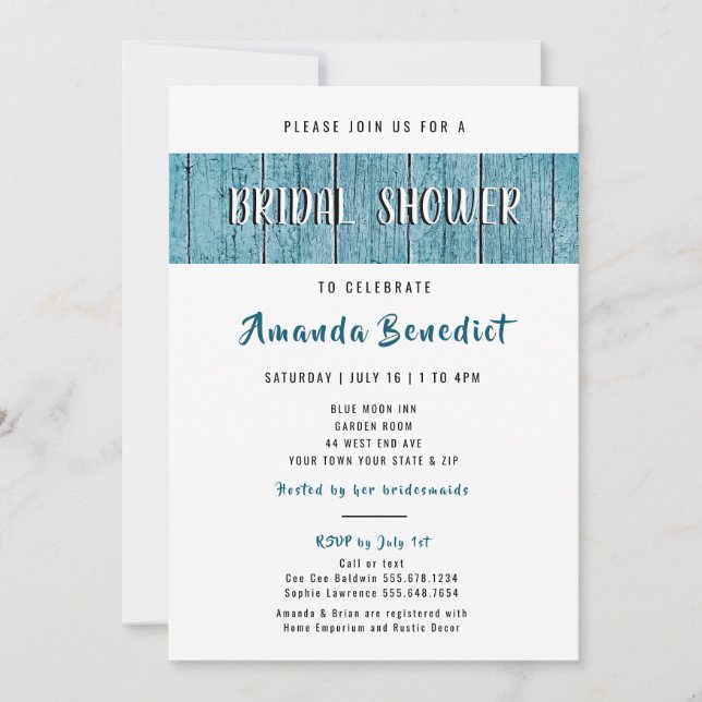 Rustic Blue Shiplap Wood Modern Bridal Shower Invitation (Front)