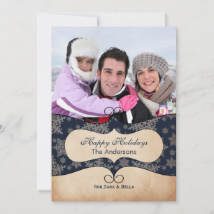 Rustic blue snowflakes  photo Holiday cards