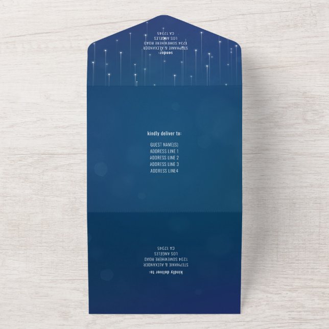Rustic Blue String Lights All In One Invitation (Outside)