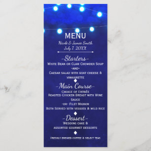 Rustic Blue String Lights Elegant Wedding Menu