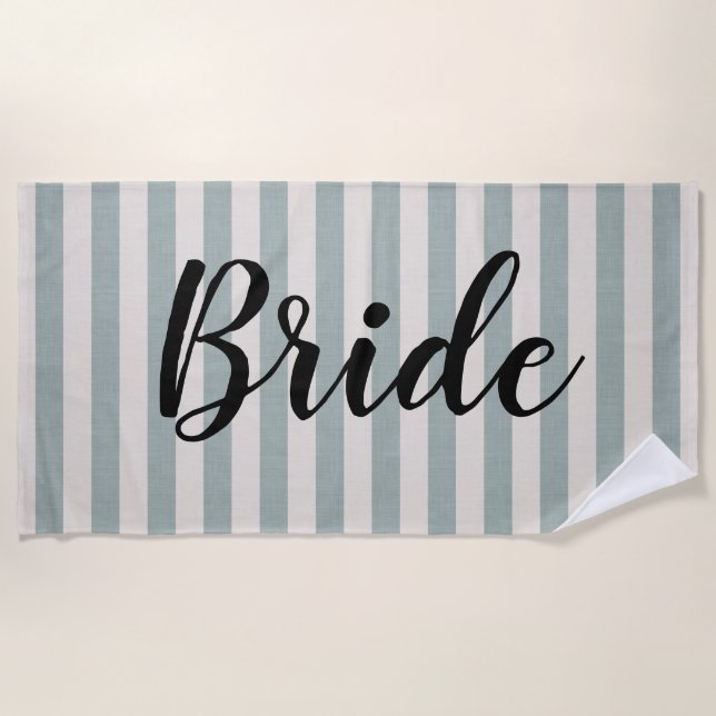 Rustic Blue Stripes Bride Beach Towel (Front)