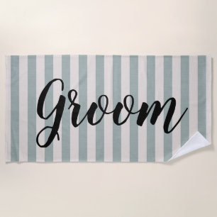 Rustic Blue Stripes Groom Beach Towel